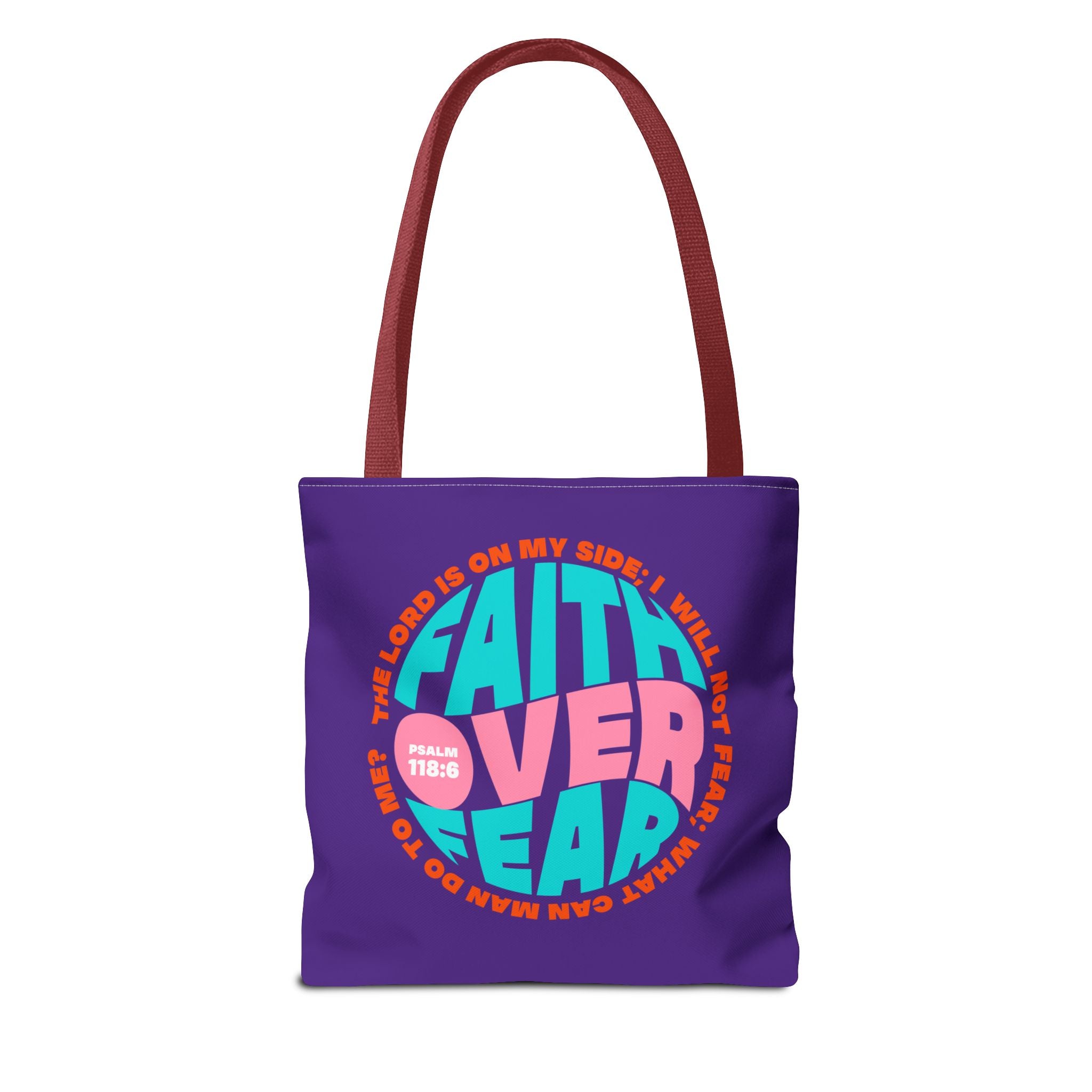 Tote Bag (AOP) Bible Verse (Faith over fear)