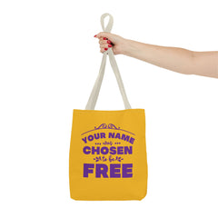 Tote Bag (AOP) Bible Verse (Chosen and Free) With custom name