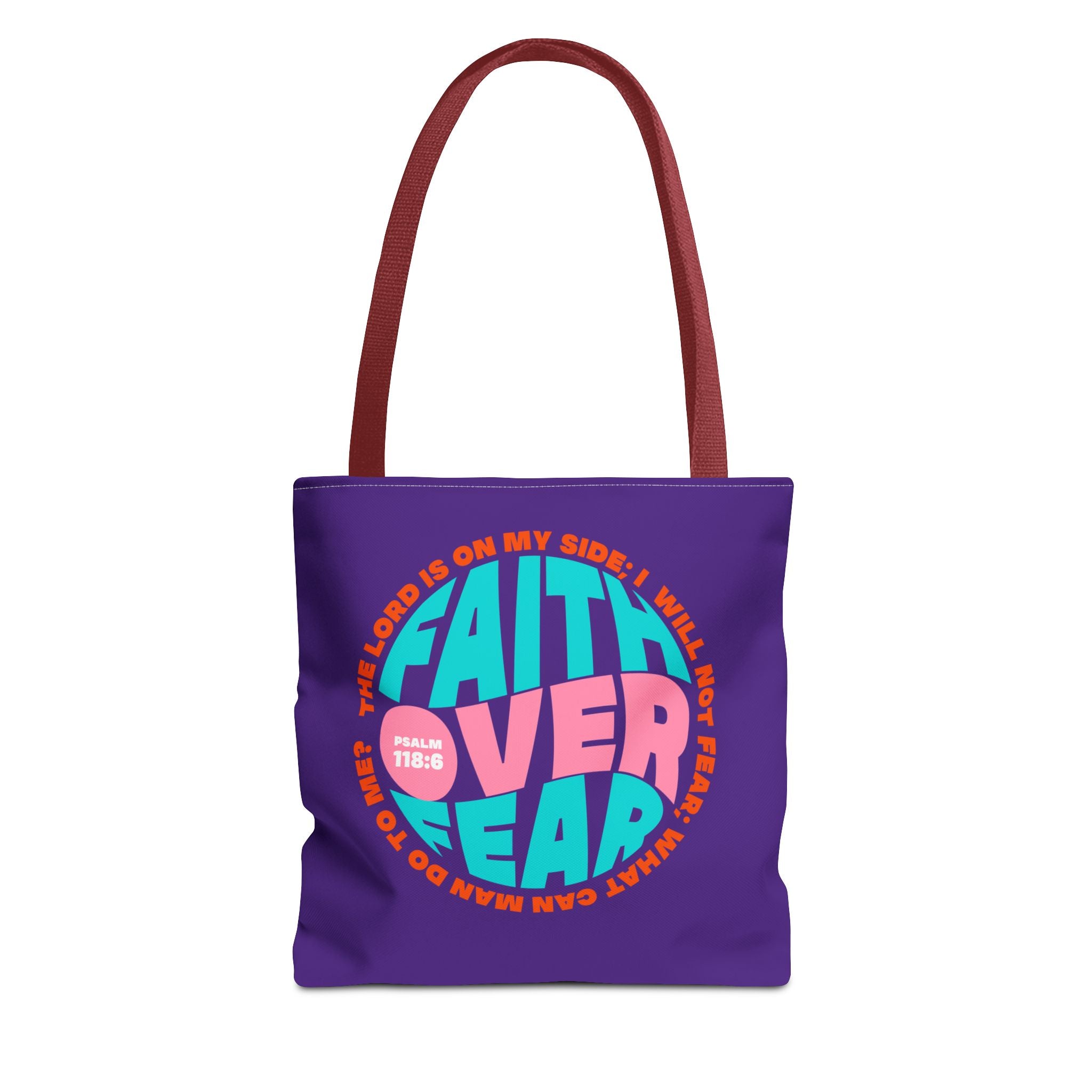 Tote Bag (AOP) Bible Verse (Faith over fear)