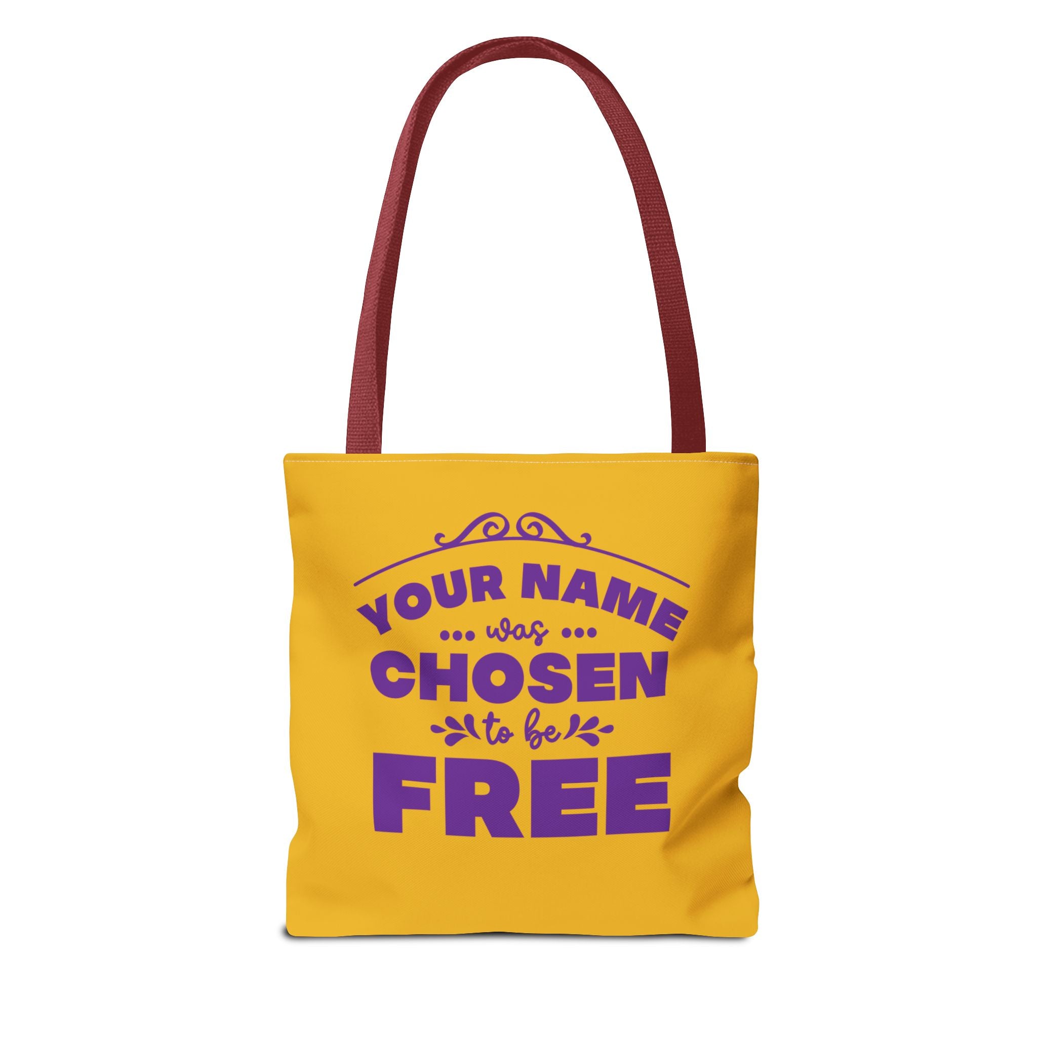 Tote Bag (AOP) Bible Verse (Chosen and Free) With custom name