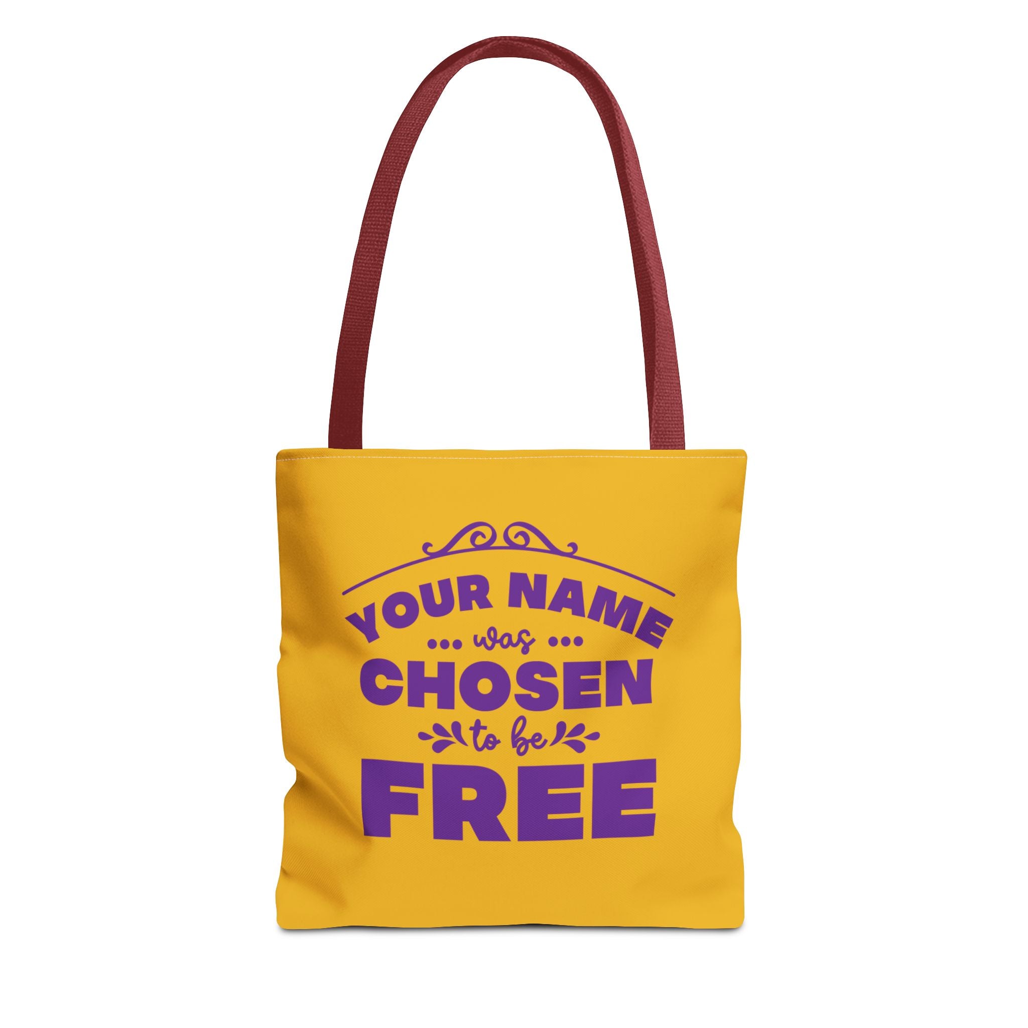 Tote Bag (AOP) Bible Verse (Chosen and Free) With custom name