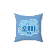 Spun Polyester Square Pillow - Korean Hangul Oppa with Custom Name