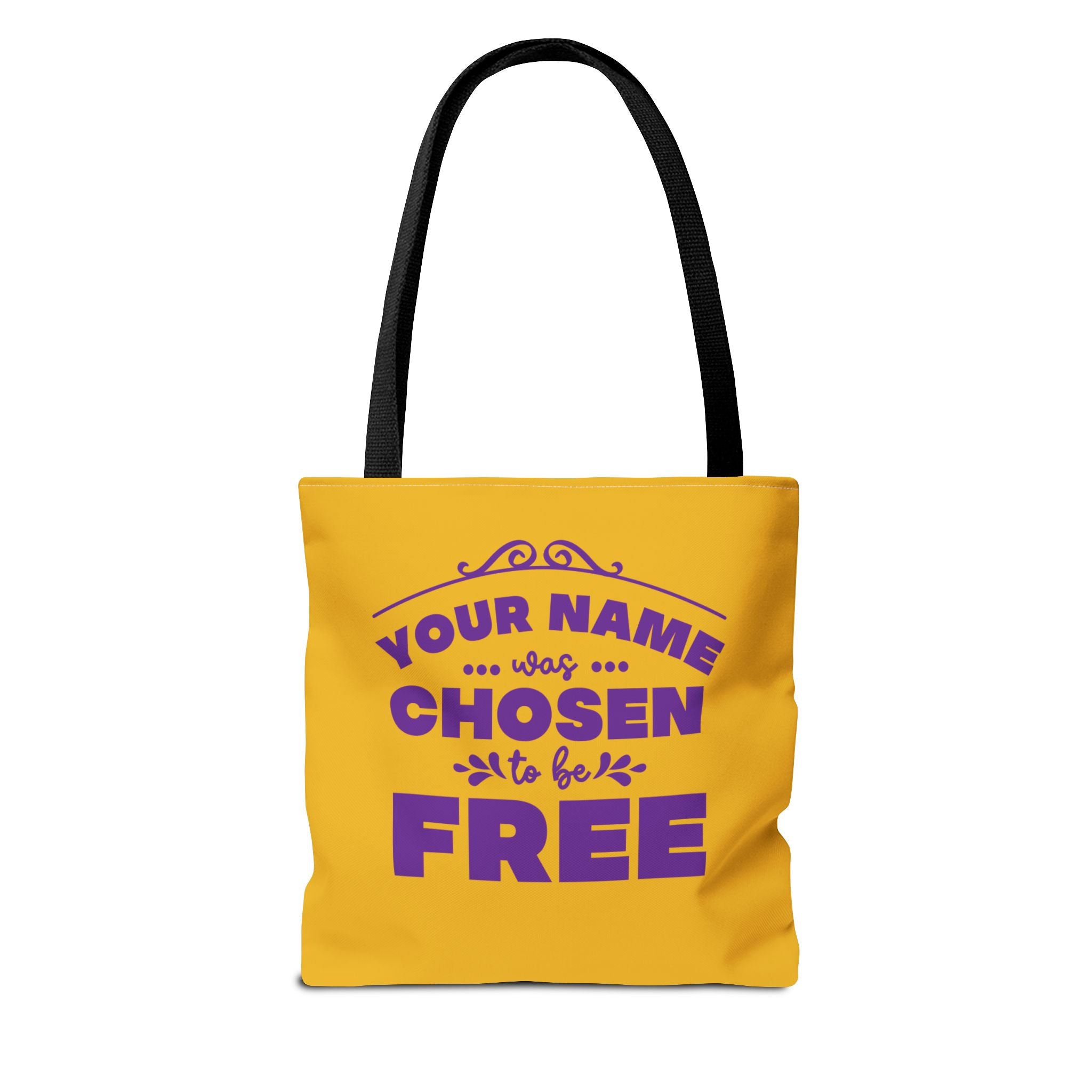 Tote Bag (AOP) Bible Verse (Chosen and Free) With custom name