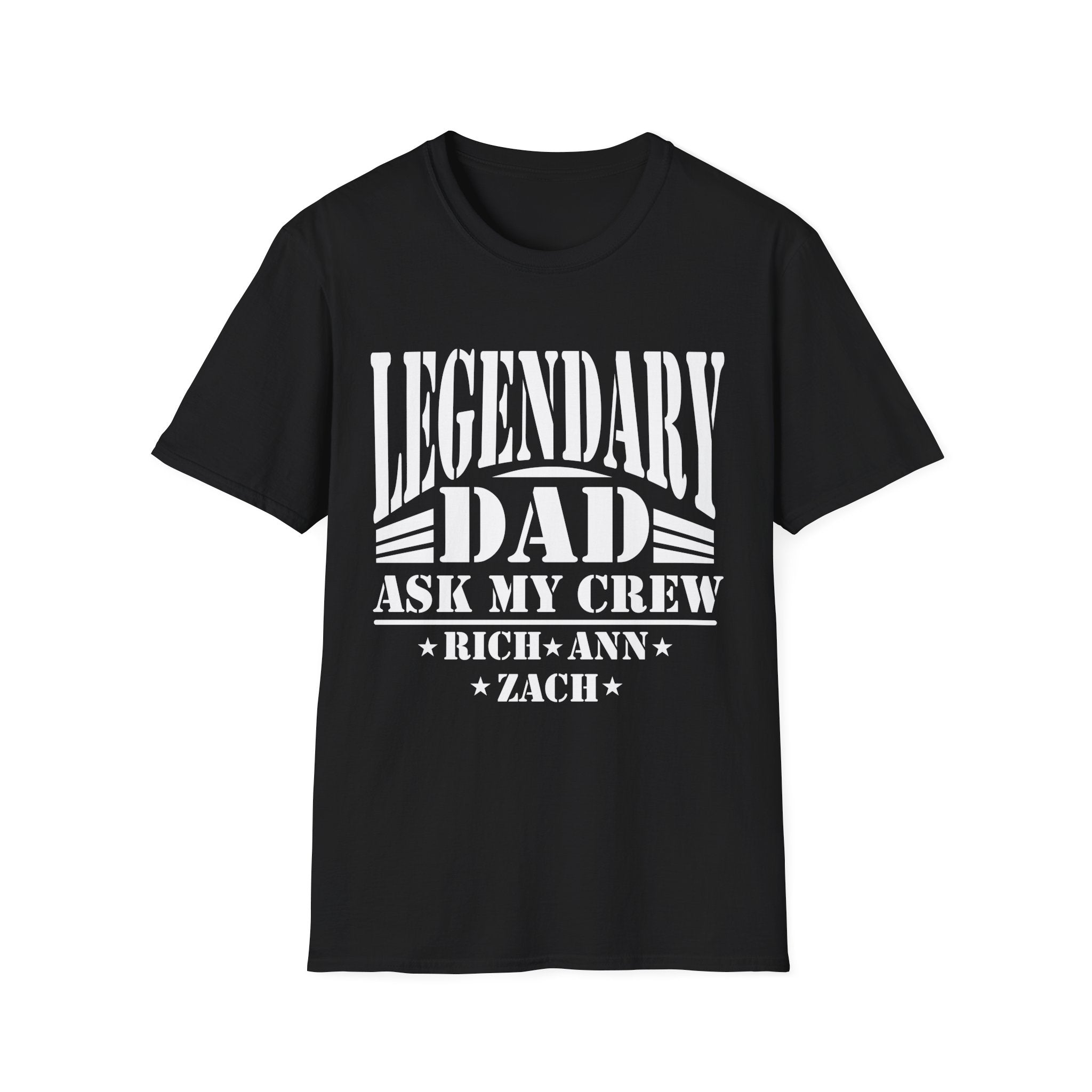 Unisex Softstyle T-Shirt  - Legendary Dad (Dark Colors) with  Custom Names