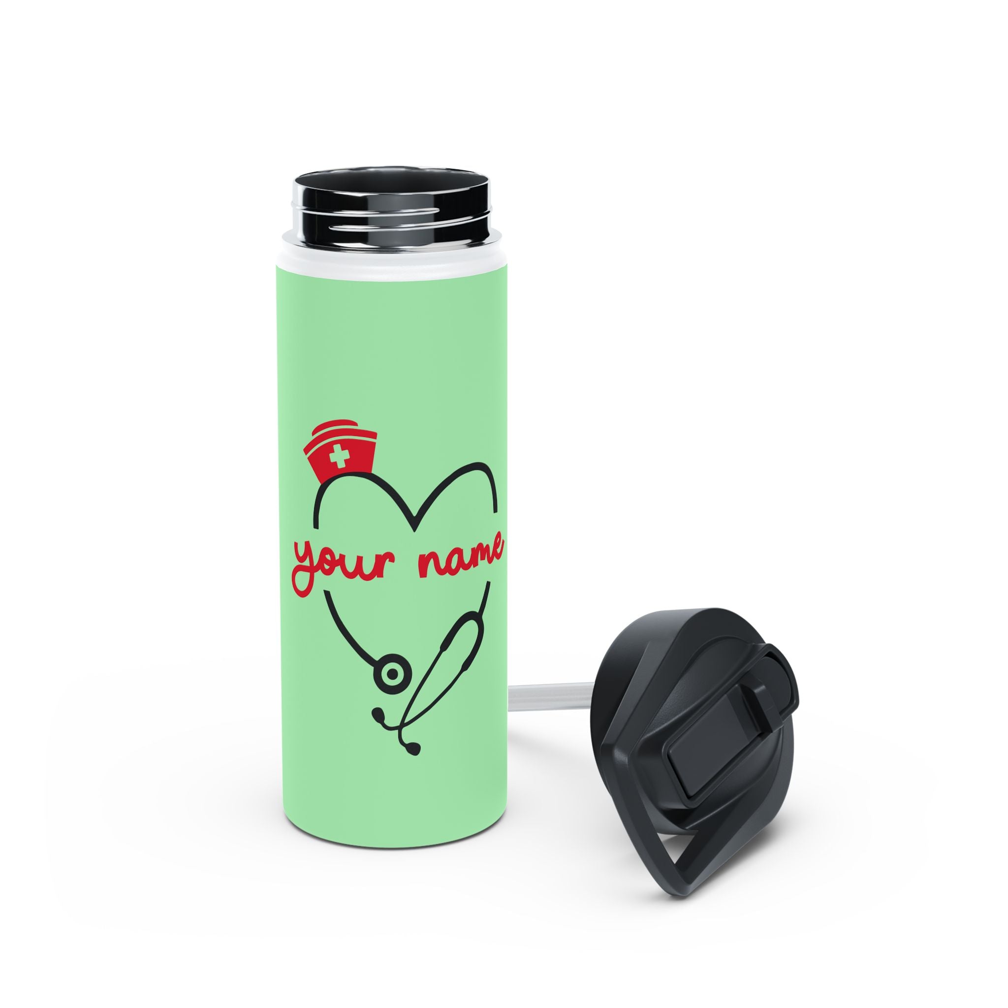 Stainless Steel Water Bottle, Standard Lid about Nurse with Custom Name