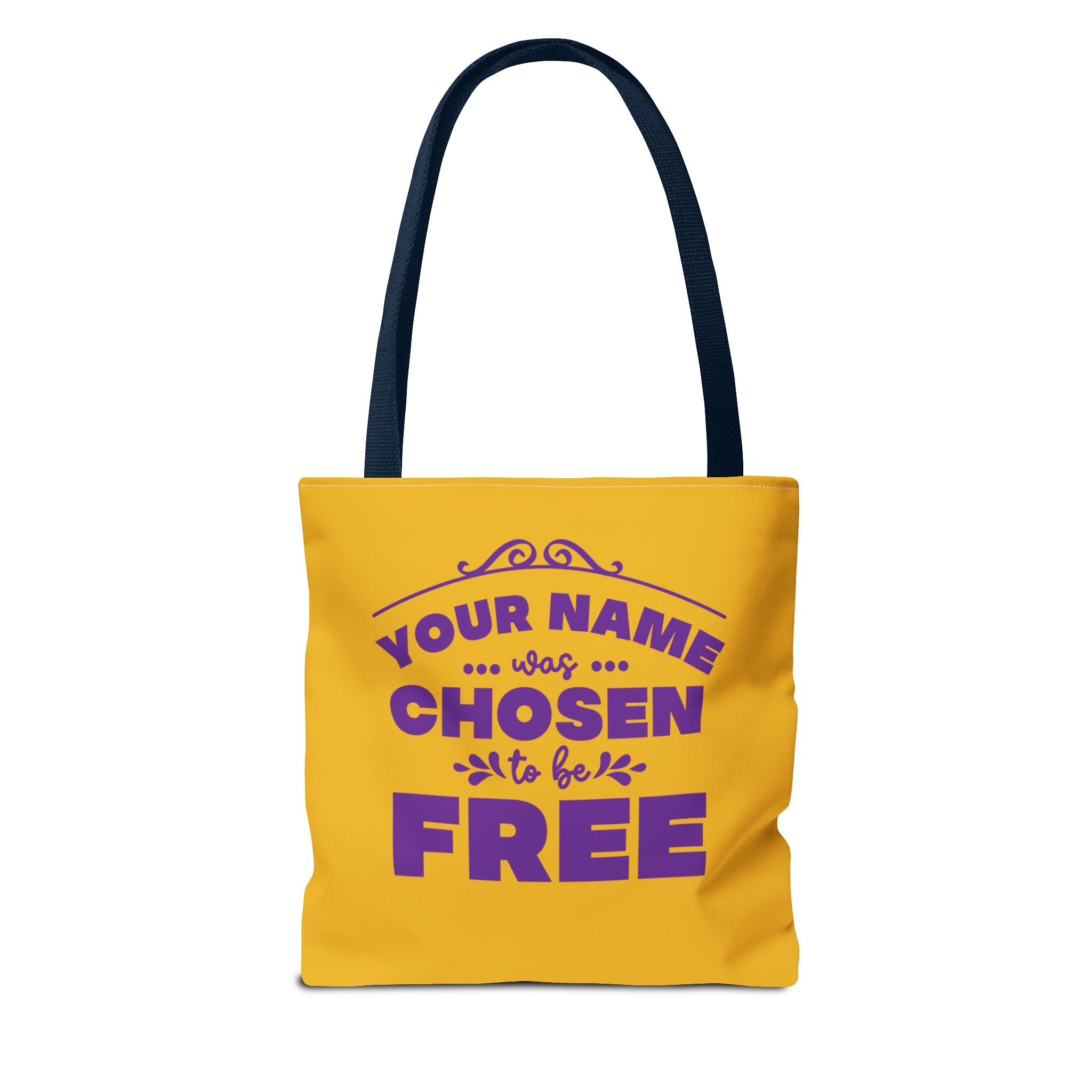 Tote Bag (AOP) Bible Verse (Chosen and Free) With custom name