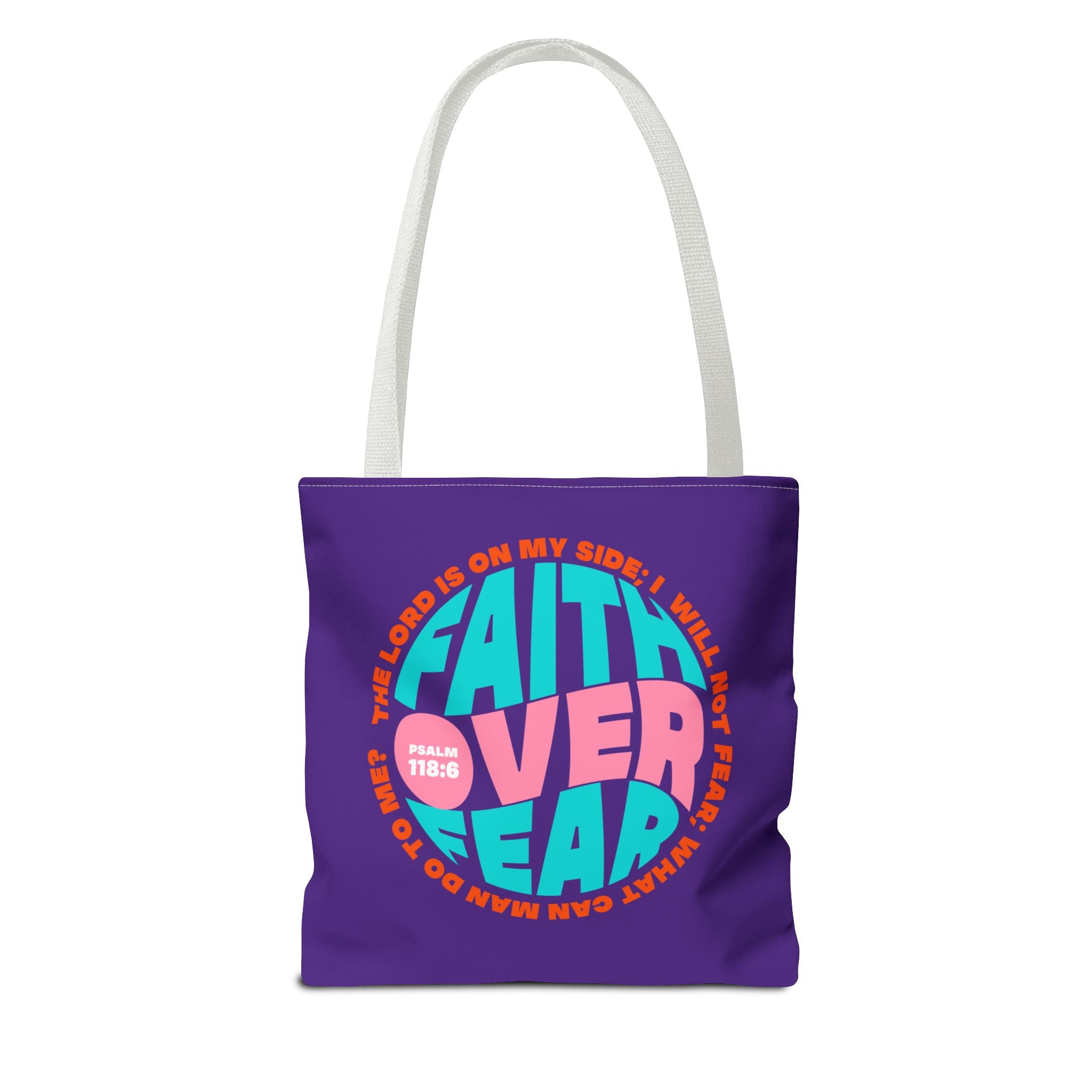 Tote Bag (AOP) Bible Verse (Faith over fear)