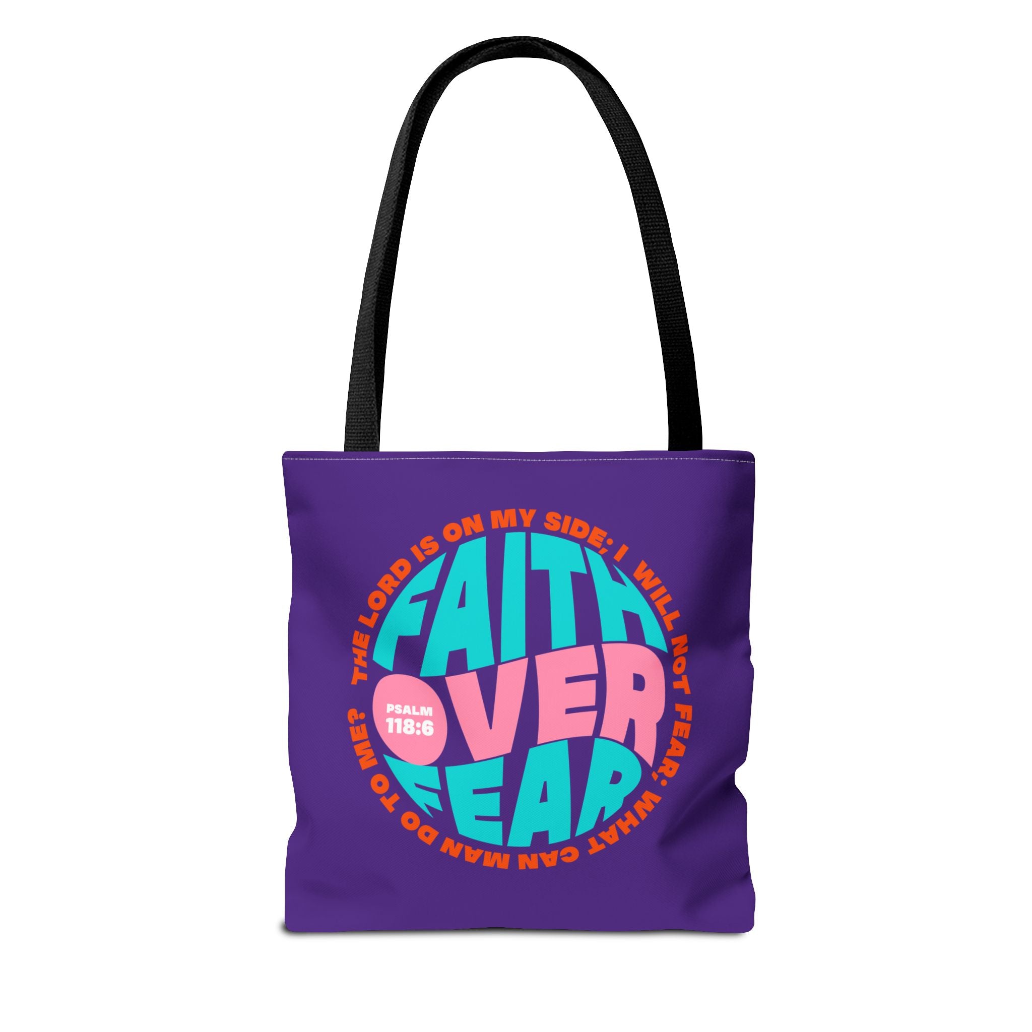 Tote Bag (AOP) Bible Verse (Faith over fear)