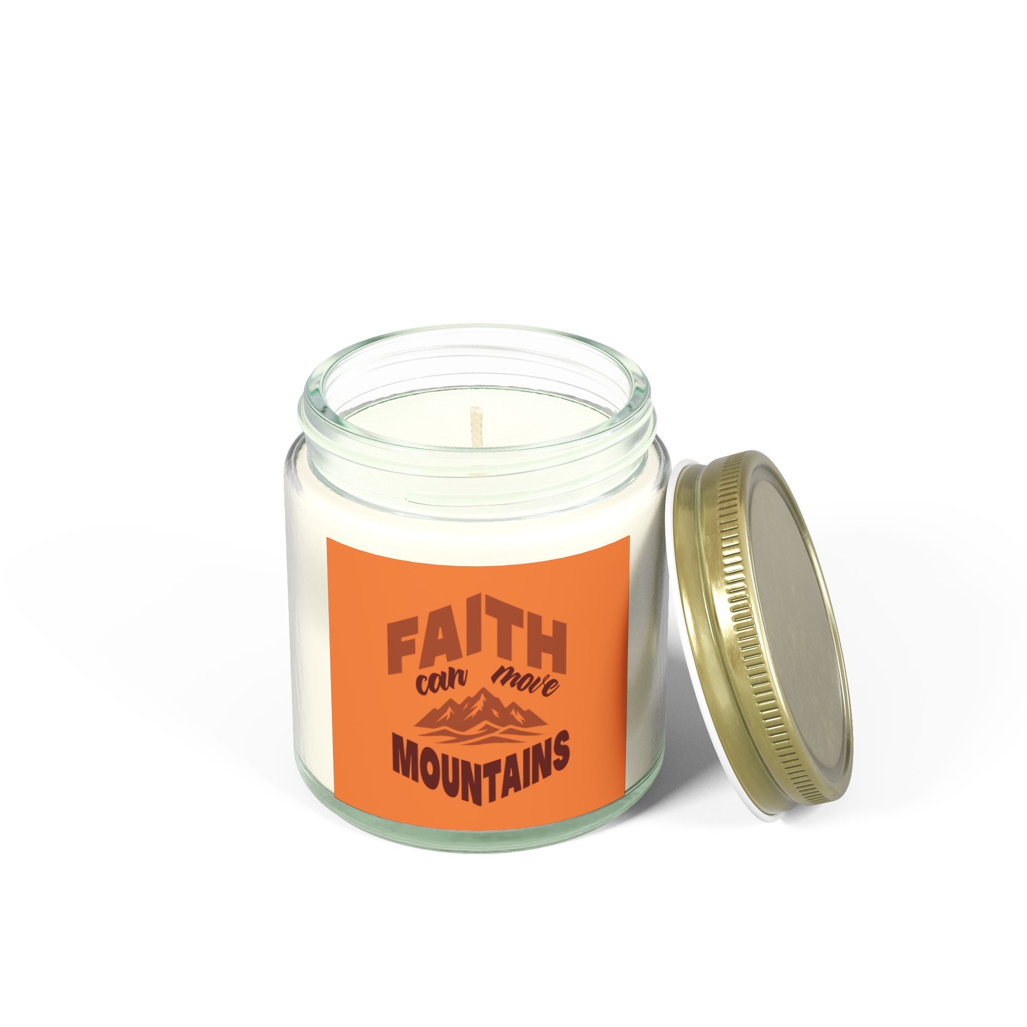 Scented Coconut Apricot Candles (4oz, 9oz) Bible Verse (Faith can move mountains)