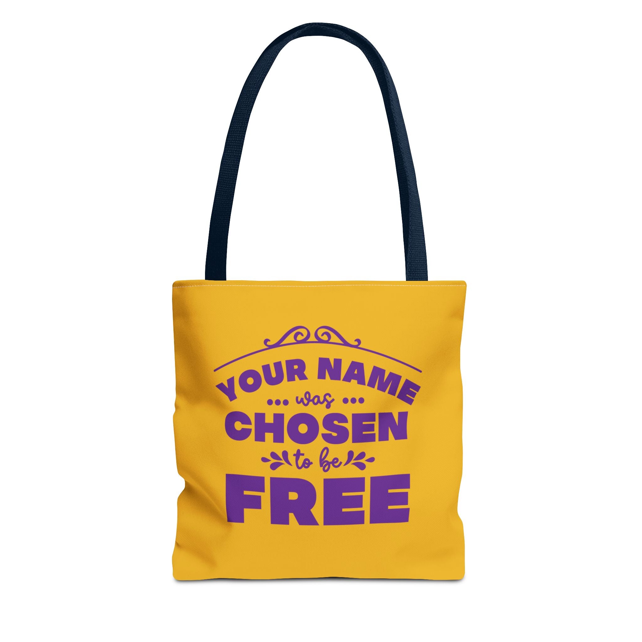 Tote Bag (AOP) Bible Verse (Chosen and Free) With custom name