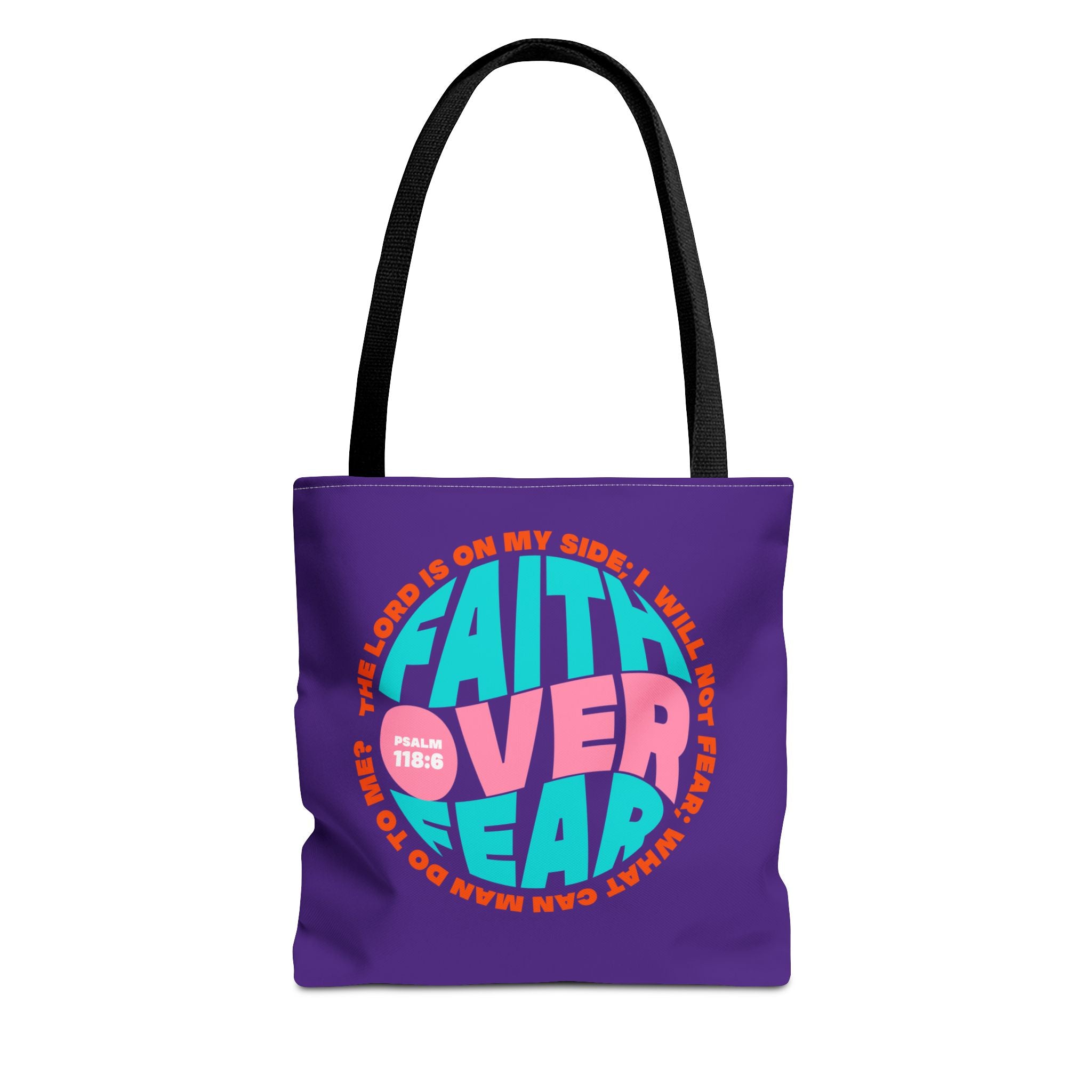 Tote Bag (AOP) Bible Verse (Faith over fear)