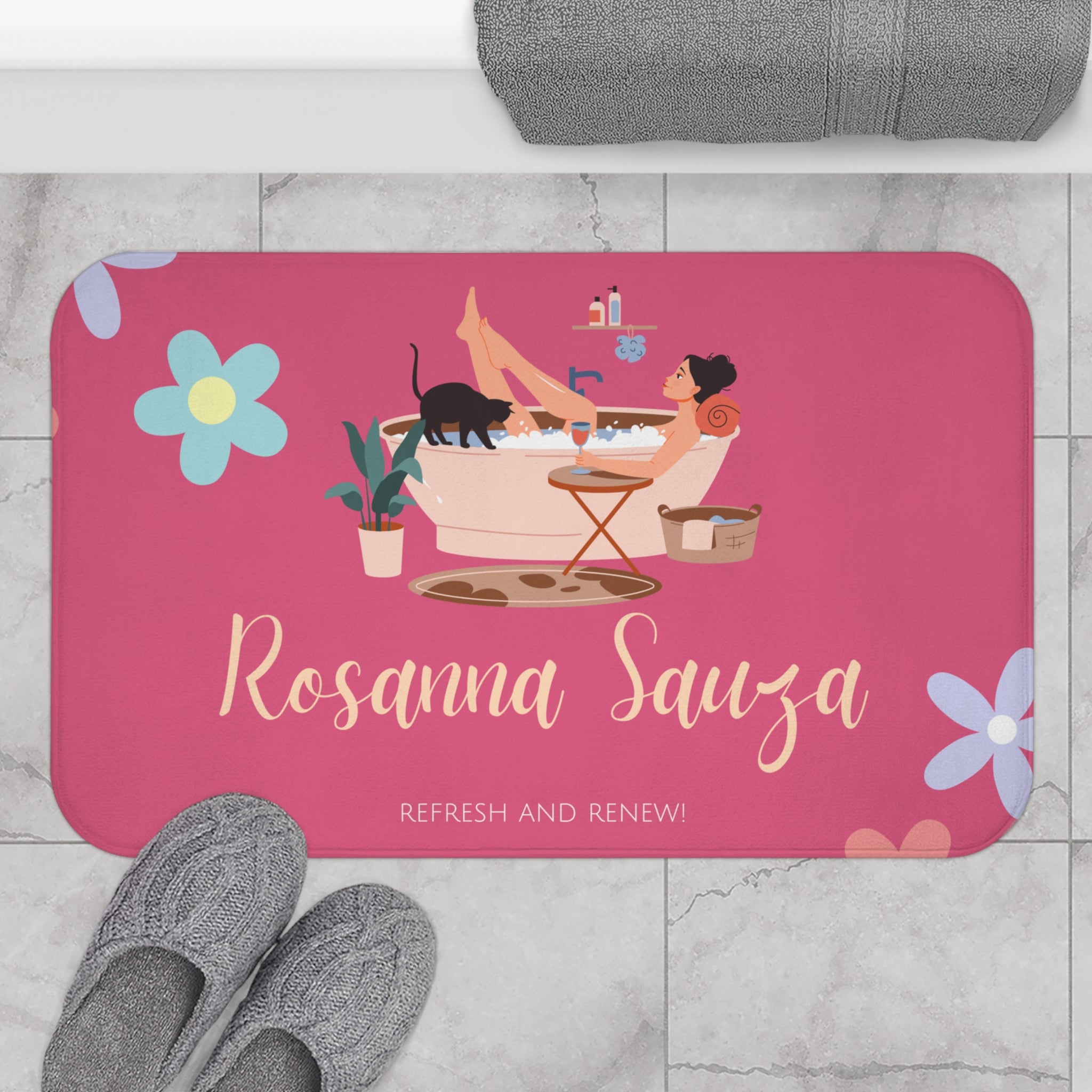 Customize Refresh and Renew Pink Bath Mat