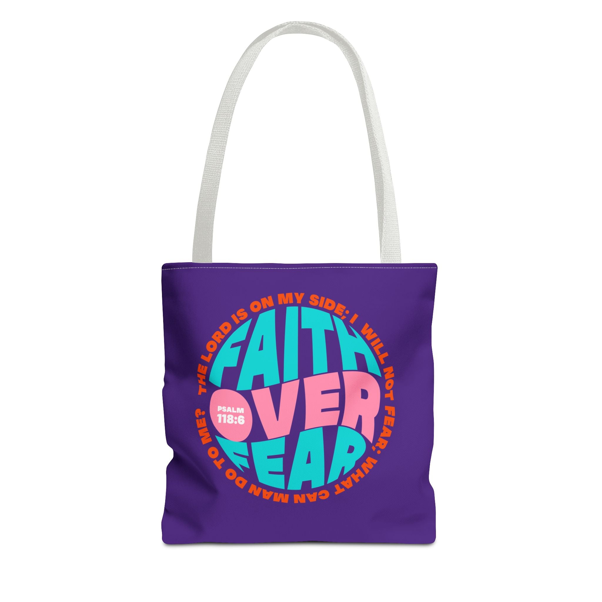 Tote Bag (AOP) Bible Verse (Faith over fear)