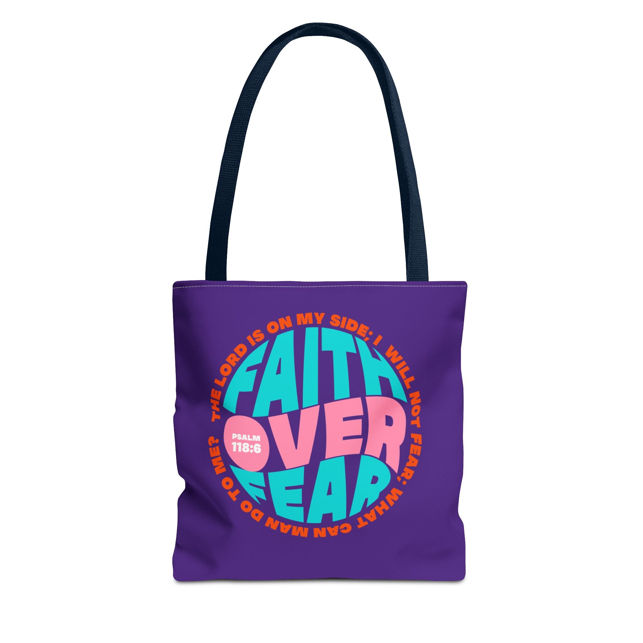 Tote Bag (AOP) Bible Verse (Faith over fear)