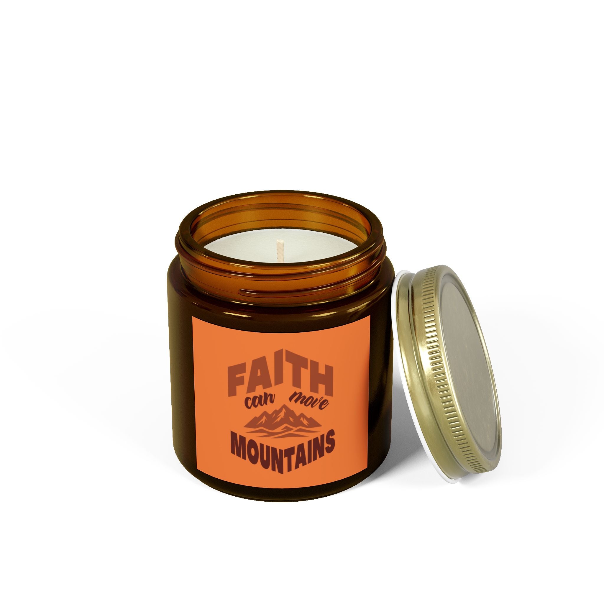 Scented Coconut Apricot Candles (4oz, 9oz) Bible Verse (Faith can move mountains)